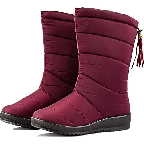 Women's Snow Boots, Ladies Winter Mid-tops Boots with Warm Faux Fur Linning Women Outdoor Waterproof