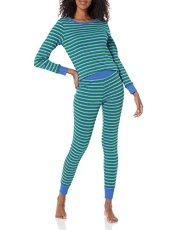 Women's Snug-Fit Cotton Pyjama Set - Discontinued Colours, Blue Green Stripes, 6XL Plus
