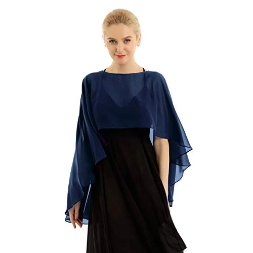 Womens Soft Chiffon Wedding Capes Evening Dress Bridesmaid Low Shawl and Wraps Navy Blue One Size