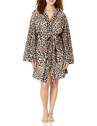 Womens Soft Jersey Kimono RobeSoft Jersey Kimono Robe, Leopard, S