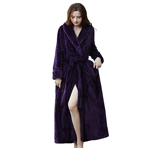 Womens Soft Plush Bathrobe Fluffy Cute Long Coat Nightgown Nightdress Long Robe Women Plush Purple