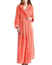 Womens Soft Plush Dressing Gown Shawl Collar Housecoat Fluffy Bath Robe Full Long Orange XL