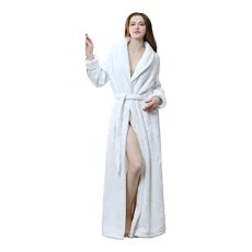 Womens Soft Robes Solid color Warm Fleece Plush Bathrobe with Belt Ladies Fluffy Dressing Gown Casual Fleece Sleepwear Pajamas Housecoat Nightgown