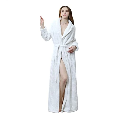 Womens Soft Robes Solid color Warm Fleece Plush Bathrobe with Belt Ladies Fluffy Dressing Gown Casual Fleece Sleepwear Pajamas Housecoat Nightgown