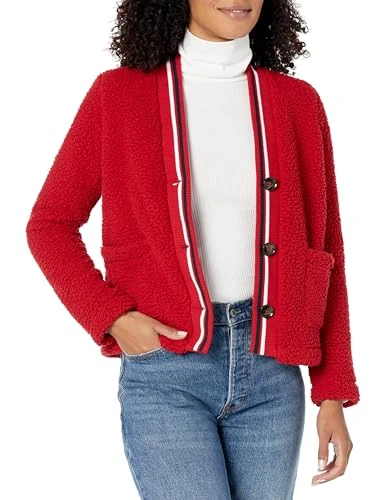 Women's Soft Sherpa Cardigan Jacket Sweater, Chili Pepper, M