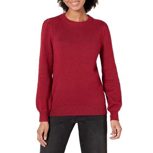 Women's Soft Touch Pleated Shoulder Crewneck Jumper, Dark Red, L