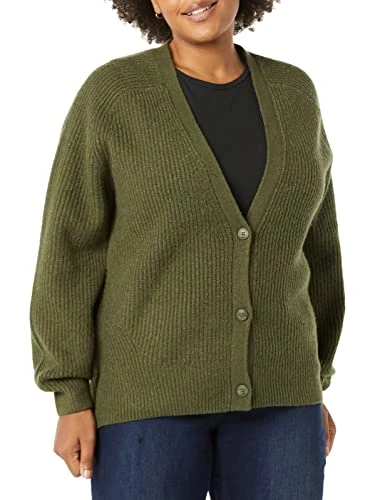 Women's Soft Touch Ribbed Blouson Cardigan - Discontinued Colours, Olive, L