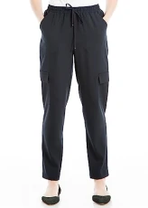 Women's Soft Twill Cargo Pant with Waist Tie, Dk Navy, Large Women's Soft Twill Cargo Pant with Waist Tie, Dk Navy, Large