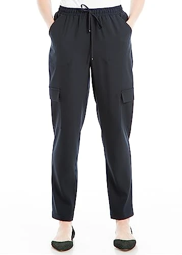 Women's Soft Twill Cargo Pant with Waist Tie, Dk Navy, Large