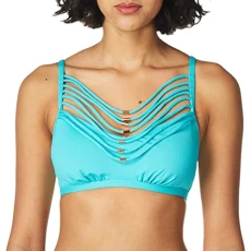 Women's Solid Beaded Necklace Bikini Top, Jade, Medium Women's Solid Beaded Necklace Bikini Top, Jade, Medium