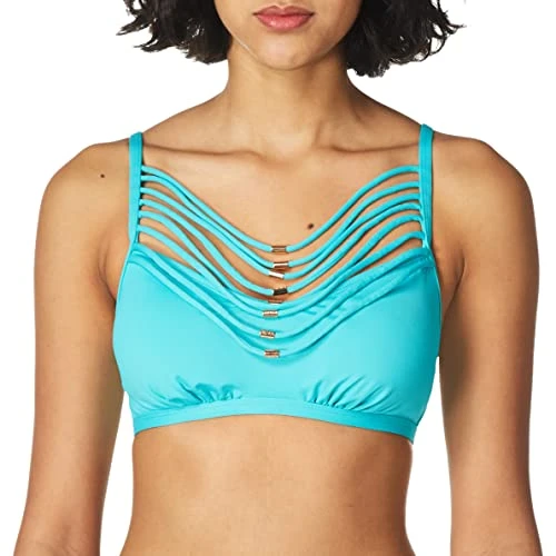Women's Solid Beaded Necklace Bikini Top, Jade, Medium