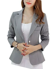 Womens Solid Color Casual Blazer Open Front Long Sleeve Suit Slim Short Jacket Grey L