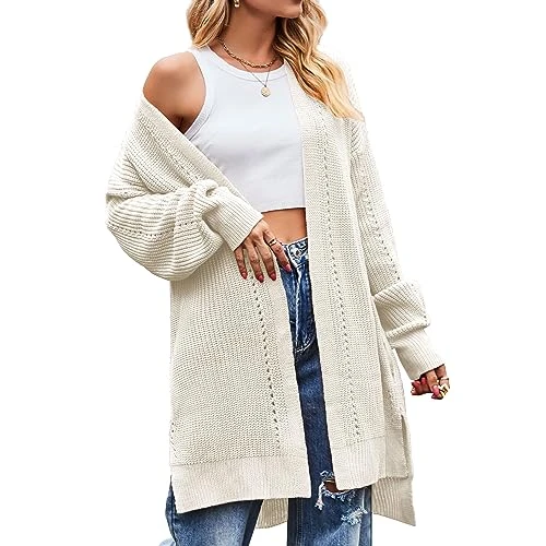 Women's Solid Color Knitwear Casual Cardigans with Pockets White