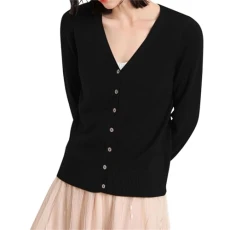 Women's Solid Color Long Sleeve V Neck Straight Tube Sweater Cardigan Light Knit Cardigans for Women (A1-Black, M)