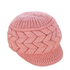 Womens Solid Color Thermal Trapper Skiing Cap Ear Flap Hat Knitted Cap Rubber Pink
