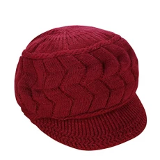 Womens Solid Color Thermal Trapper Skiing Cap Ear Flap Hat Knitted Cap Wine Red