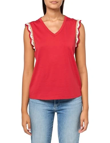 Women's Solid Cotton V-Neck Sleeveless Top, Samba, L