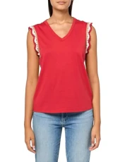 Women's Solid Cotton V-Neck Sleeveless Top, Samba, L Women's Solid Cotton V-Neck Sleeveless Top, Samba, L