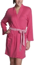 Women's Solid Pointelle Knit 36" Kimono Robe - Pink -