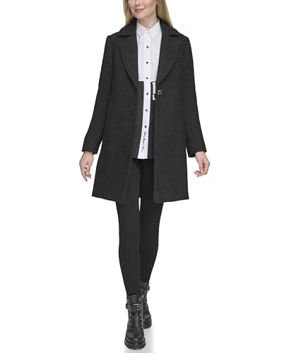 Women's Solid Texture Wool Classic One Button Blazer Short Hooded Puffer, Black, XL