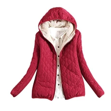 Womens Solid Winter Warm Slim Quilted Padded Puffer Bubble Short Parka Outwear Jacket Coats (Burgundy,UK-20/CN-L)