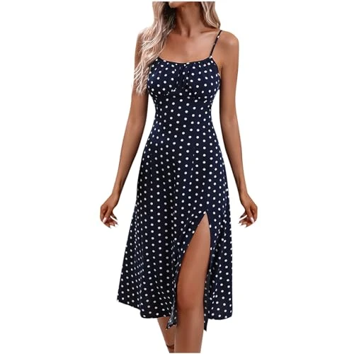 Women's Spaghetti Strap Floral Dress Sleeveless Slit Hem Bodycon Long Dress A-line Split Flowy Boho 