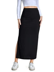 Women's Split Rib Knit Long Bodycon Skirt High Waisted Pencil Skirt Black L