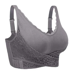 Womens Sports Bra Front Cross Side Buckle Push Up Bra Sexy V-Neck Lace Bralette Wireless Yoga Running Lounge Bra with Removable Pads M-XXXL Grey Womens Sports Bra Front Cross Side Buckle Push Up Bra Sexy V-Neck Lace Bralette Wireless Yoga Running Lounge Bra with Removable Pads M-XXXL Grey