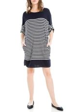 Women's Spring 2023 Fashion Casual Ruched Sleeve Striped Everyday Short Dress with Pockets, Navy/Cream-jxh-2013002, XS Women's Spring 2023 Fashion Casual Ruched Sleeve Striped Everyday Short Dress with Pockets, Navy/Cream-jxh-2013002, XS