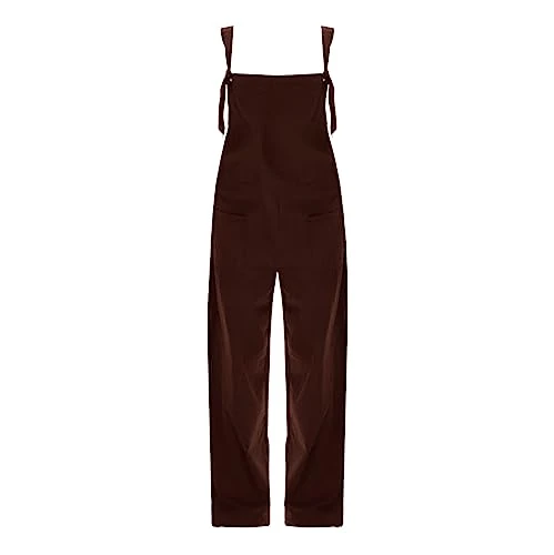 Women's Spring/Summer Casual Plain Loose Cotton Pocket Low Waist Long Straps Trousers Fleece Pyjamas Men Winter, coffee, S