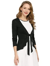 Women's St. Patrick's Day Tie Front Metallic Ruffled Long Sleeve Open Cardigan Black 20