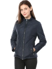 Women's Stand Collar Zip Lightweight Quilted Jacket Blue XS