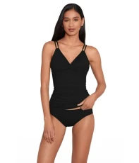 Women's Standard Beach Club Solids Double Strap Twist Underwire Camikini, Black, 10 Women's Standard Beach Club Solids Double Strap Twist Underwire Camikini, Black, 10