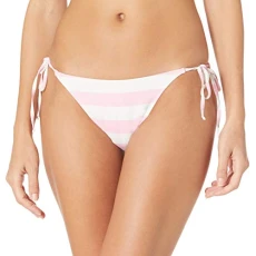 Women's Standard String Tie Brief Swim Bottom, Pink Stripes, S