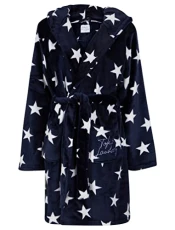 Women's Stars Soft Fleece Tie Robe Dressing Gown with Hooded Ears in Eclipse Blue -  - M