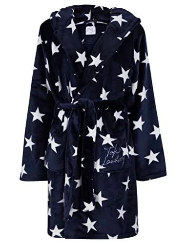 Women's Stars Soft Fleece Tie Robe Dressing Gown with Hooded Ears in Eclipse Blue -  - M