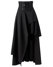 Women's Steampunk Gothic Skirt Strap Waist Long Skirts Black XL
