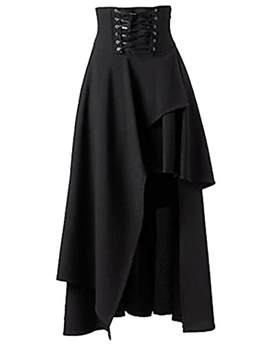 Women's Steampunk Gothic Skirt Strap Waist Long Skirts Black XL
