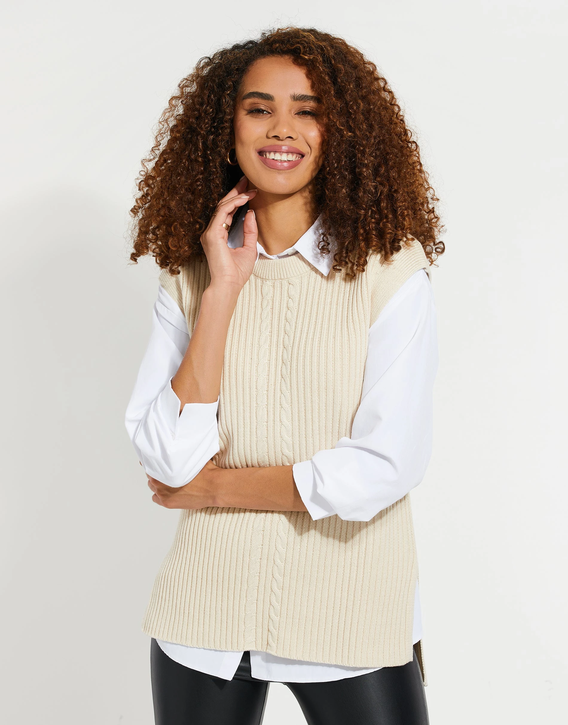 Women's Stone Cable Knit Vest