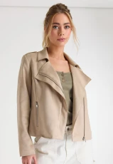 Womens Stone Suedette Biker Jacket