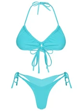 Women's Strappy Bikini Set Two Pieces Deep Plunging Bra and Panty Tankini Swimsuit Bathing Suit Sky Blue M Women's Strappy Bikini Set Two Pieces Deep Plunging Bra and Panty Tankini Swimsuit Bathing Suit Sky Blue M