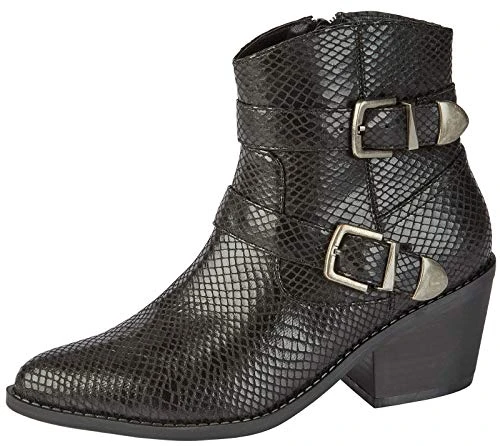 Womens Strappy Block Heel Boots Snake Black 6 UK