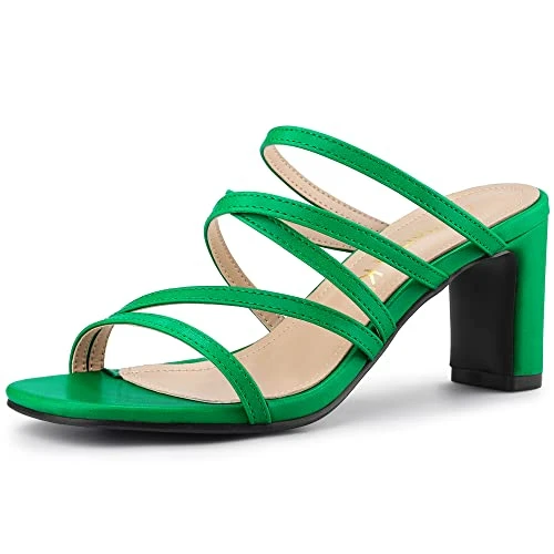 Women's Strappy Block Heels Slide Heel Sandals Green 5 UK/Label Size 7 US