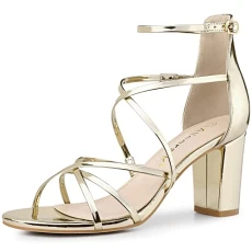 Women's Strappy Crisscross Strap Block Heeled Sandals Gold 5.5 UK/Label Size 7.5 US