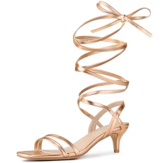 Women's Strappy Lace Up Slingback Kitten Heel Sandals Rose Gold 8 UK/Label Size 10 US