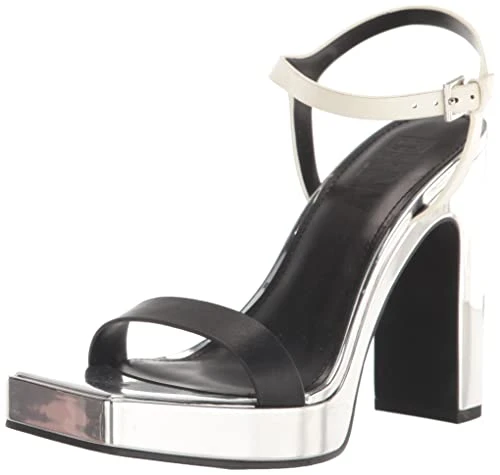 Women's Strappy Platform Heeled Sandal, Black/Cream, 4 UK