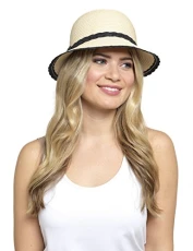 Womens Straw Summer Hat Plaited Black Bow S/M