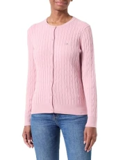 Women's Stretch Cotton Cable Cardigan Sweater, Dusty Pink, M
