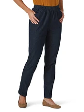 Women's Stretch Elastic Waist Pull-on Legging Pant Jeans, Dark Shade Denim, 14 Petite