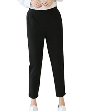 Womens Stretch Waist Casual Office Work Formal Trousers Capri Pants with Pockets Black XL